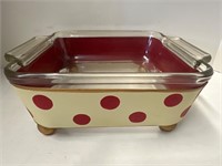 Metal polka dot holder & glass dish