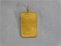 Credit Suisse 5 gram fine gold, w/bale