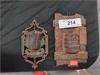 2 Antique cast iron match holders