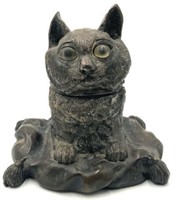 Antique Metal Cat on Pillow Inkwell.