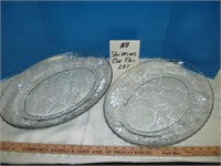 2pc - Vintage Embossed Oval Glass Serving Trays