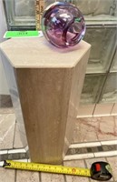 Amethyst Glass Vase on Marble-like Pedestal