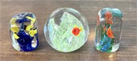 Three Glass Paperweights with Tropical Fish