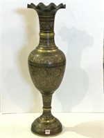Tall Metal Decorated Vase (29 1/2 Inches Tall)