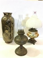 Lot of 3 Including Floral Paint Metal Base
