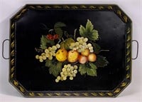 Tole ware tray - coffin edge, old tray decorated