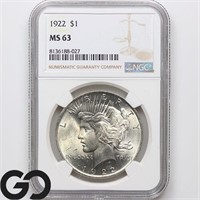 1922 Peace Dollar, NGC MS63 Guide: 80