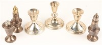 WEIGHTED STERLING CANDLESTICK HOLDERS & SHAKERS