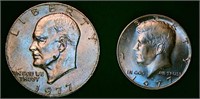 1977 Ike $1 and 1977 D Kennedy 1/2 Dollar