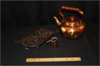 Copper Tea Kettle, Copper 1/4 Cup Measurer, &