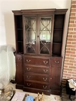 One piece mahogany lighted China hutch