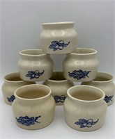8 Oxford Ware flow blue stoneware jars