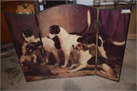 Three Panel Fireplace Screen w/ Hunting Dog Motif