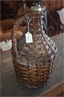Very Old Wine or Olive Oil Glass Jug in Wicker