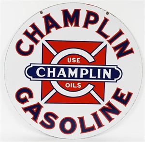 CHAMPLIN GASOLINE DOUBLE SIDED PORCELAIN SIGN