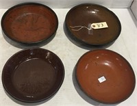 LOT OF 4. RED WARE PLATES