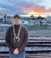 Navajo Turquoise Red Coral Squash Blossom Necklace