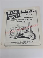 1980's Deere reprint unstyled G owners manual