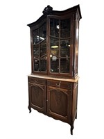 French Carved Oak Cabinet w/ Glass Doors