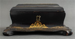 Victorian Shell-Inlaid Papier Mache Casket, 1870s