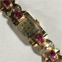 14k Gold, Diamond & Pink Sapphire Wrist Watch