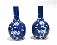 Pr Chinese Blue & White Plum Vases