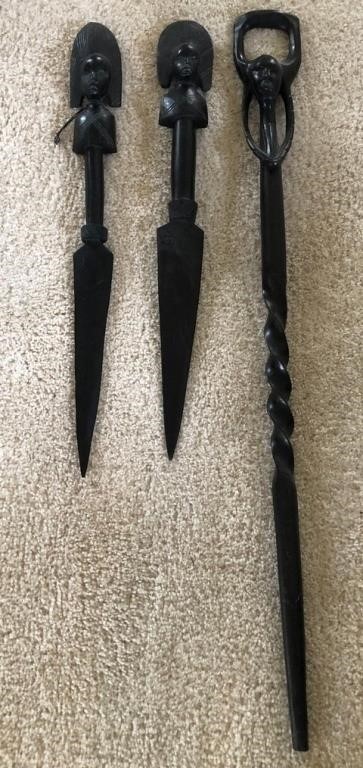 E - CARVED LETTER OPENERS & WALKING STICK (K133)