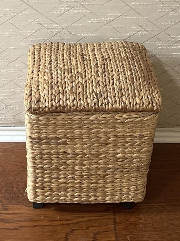 Wicker Storage Cube Lined w/ Linen Cloth