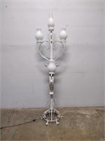 White Metal Floor Lamp w/ Milk Glass Shades