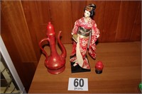 Japanese Kabuki Doll and Tea Pitcher