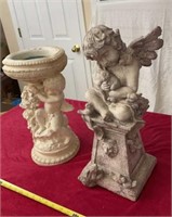 Plaster Cherub plant stand, Resin Cherub W