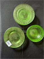 Assorted green depression glassware - dishes and