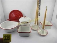 ANTIQUE RED HANDLE KITCHEN ITEMS