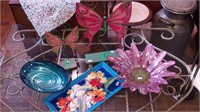 Five decor items including two butterflies, two