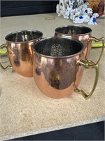 3 Hammered Barrel Shape Copper Mug W Brass Handle