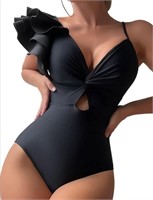 Size (1XL) Women's Onepiece Swimsuit Ruffle Trim