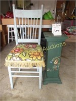 Toll Painted Display Column & Antique Side Chair