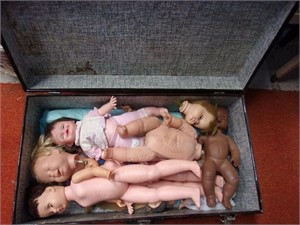 Vintage trunk with Doll Parts