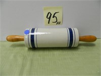 Blue Band Crock Rolling Pin w/ Wood Handles