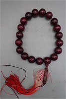 CHINESE CINNABAR WOOD BEAD PRAYER NECKLACE