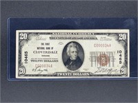 1929 - rare Cloverdale, IN $20 brown seal note