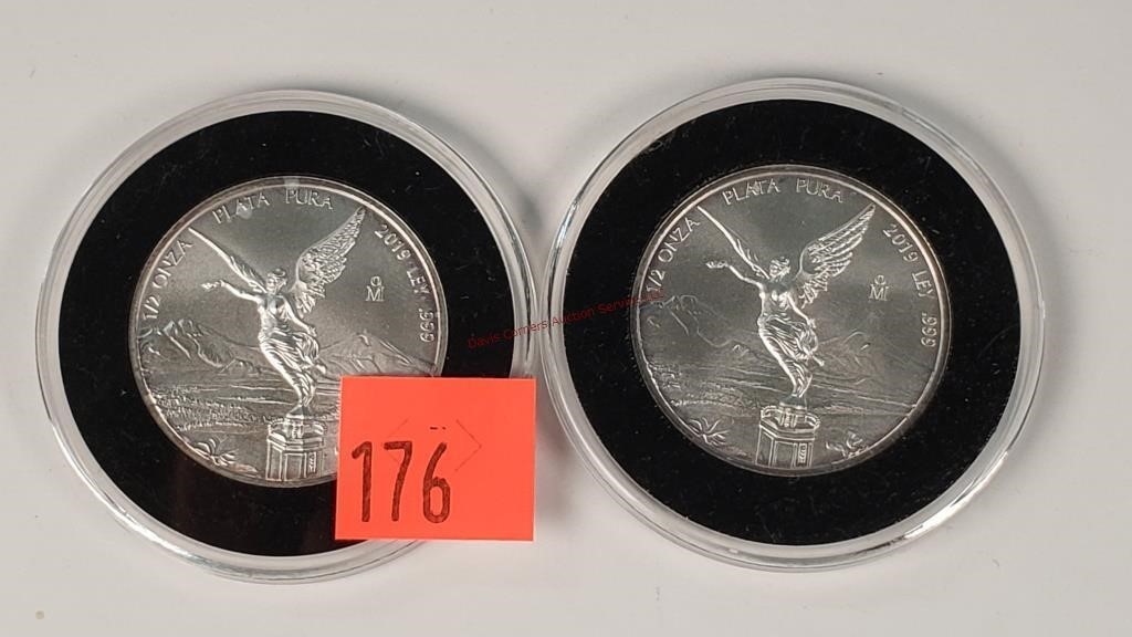 2- 2019 1/2 Onza Plata Pura .999 Silver Coins