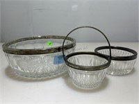 Metal rim serving bowls.