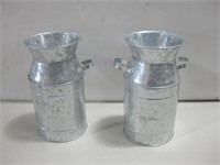 Two 7.5" Rustic Galvanized Milk Canister Vases