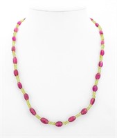 Peridot Tourmaline Bead Necklace 14K Clasp