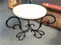 MARBLE TOP IRON BASE ACCENT TABLE