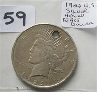 1922 U.S. Silver Holed Peace Dollar