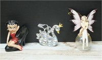 BETTY BOOP FIGURE, FAIRY AND SWAN ORNAMENTS