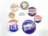 Vintage Political Pins and Pick Biggs Guitar Pick