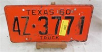 1960 Texas Truck License Plate -  Orange